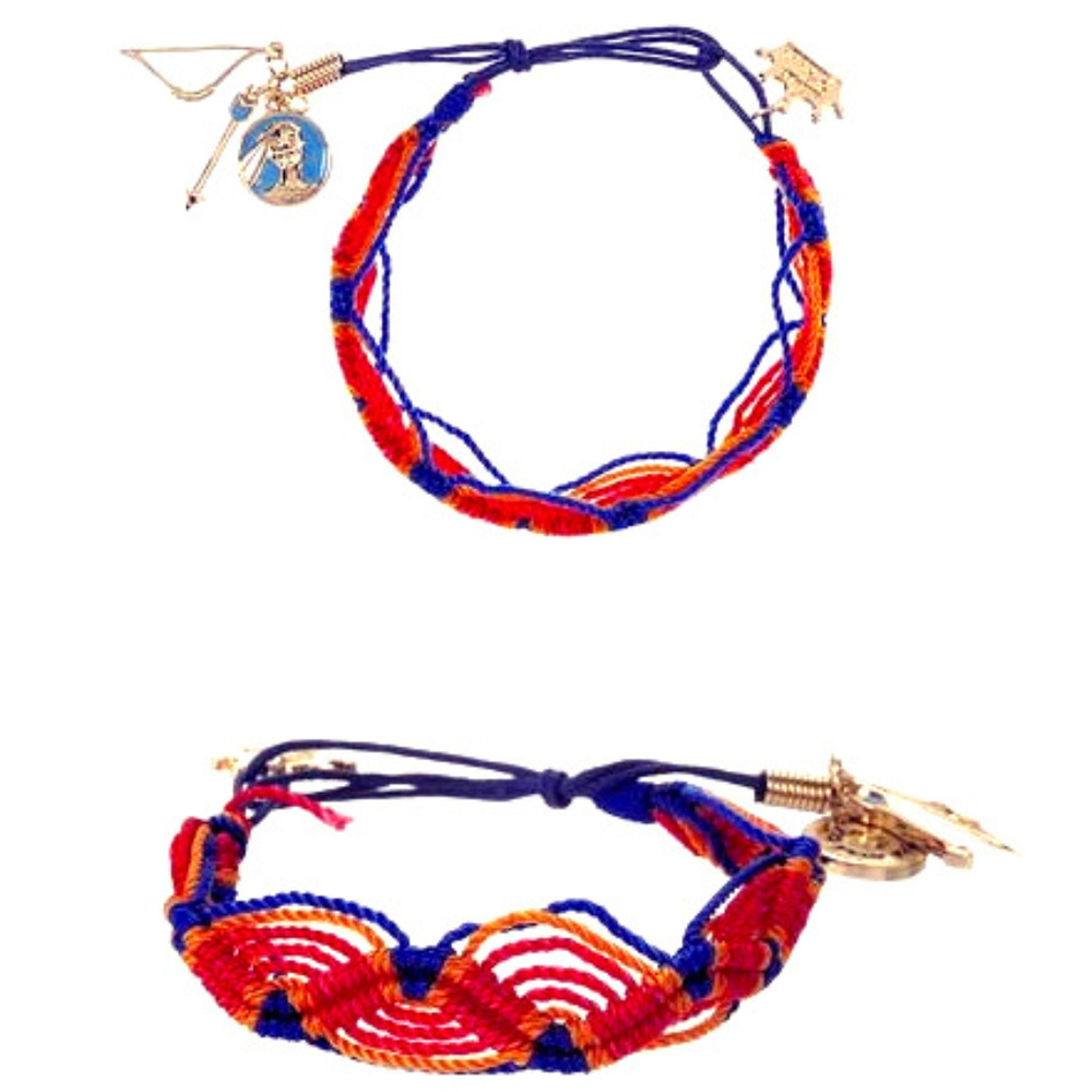 DISNEY COUTURE POCAHONTAS BLUE/RED/ORANGE FRIENDSHIP 14KT GP CHARM BRACELET**NEW